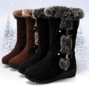 Bottes D'hiver Femme En Daim - Doublure Fourrure, Semelle Antidérapante, Confortables Et Chaudes - Taille 36-46